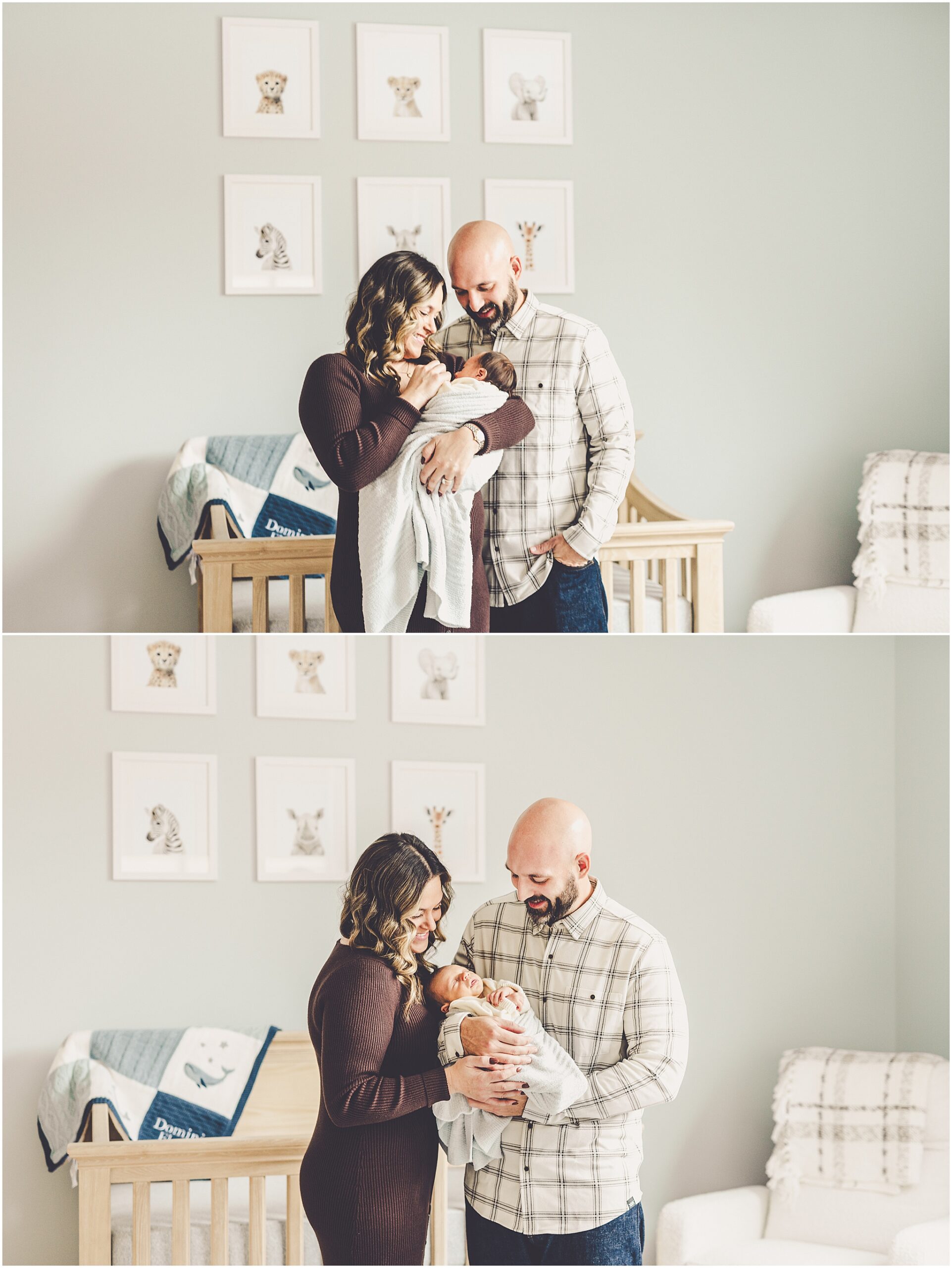 Lifestyle newborn photos in Chicago, Illinois with Kankakee County family and newborn photographer Kara Evans Photographer.