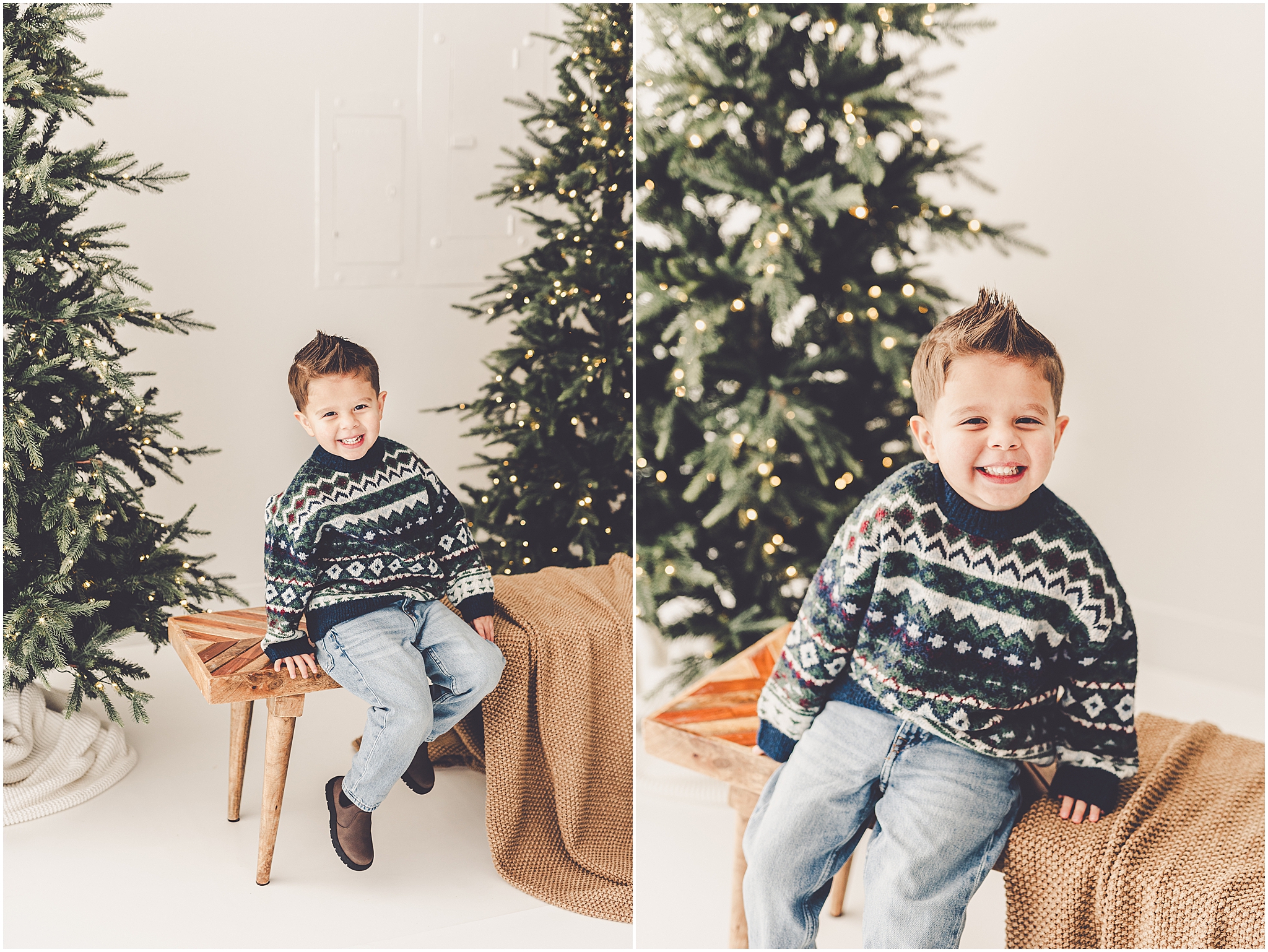 Studio holiday family photos and Christmas family photo ideas with Central Illinois family photographer Kara Evans Photographer.