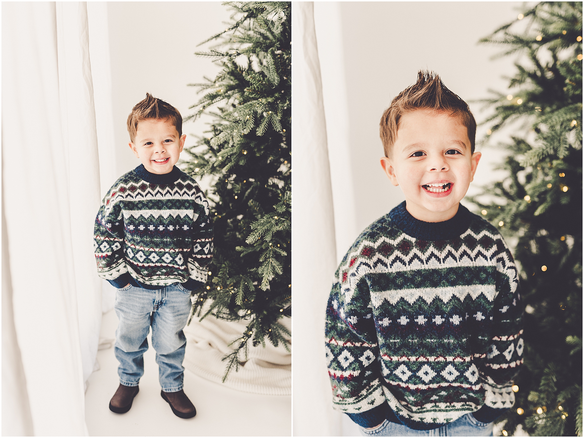 Studio holiday family photos and Christmas family photo ideas with Central Illinois family photographer Kara Evans Photographer.