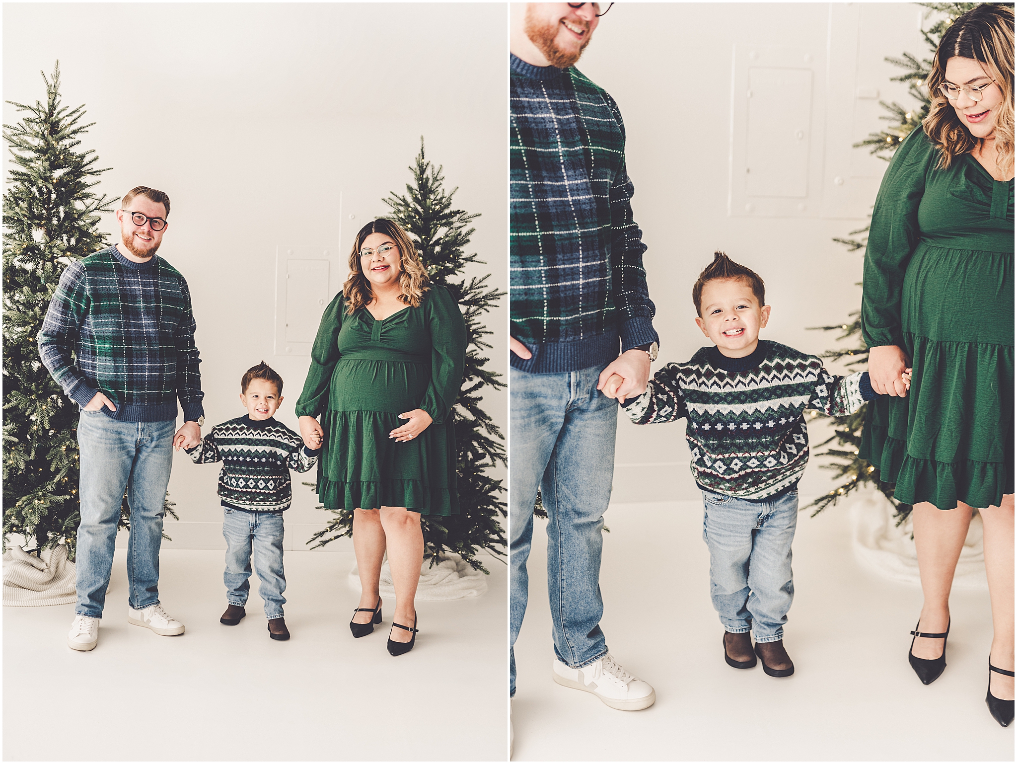 Studio holiday family photos and Christmas family photo ideas with Central Illinois family photographer Kara Evans Photographer.