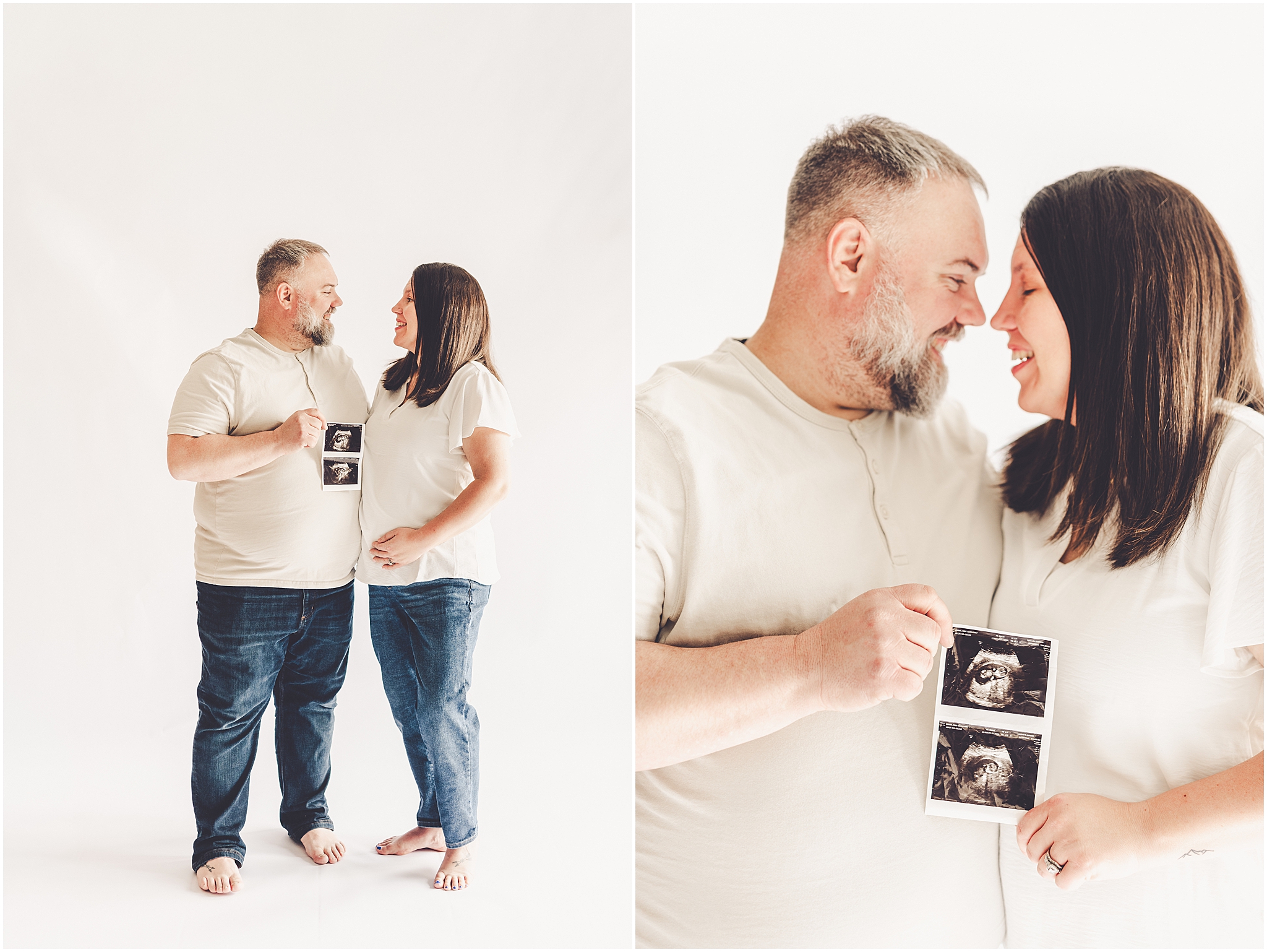 Studio pregnancy announcement family photo ideas with Kankakee family photographer Kara Evans Photographer.