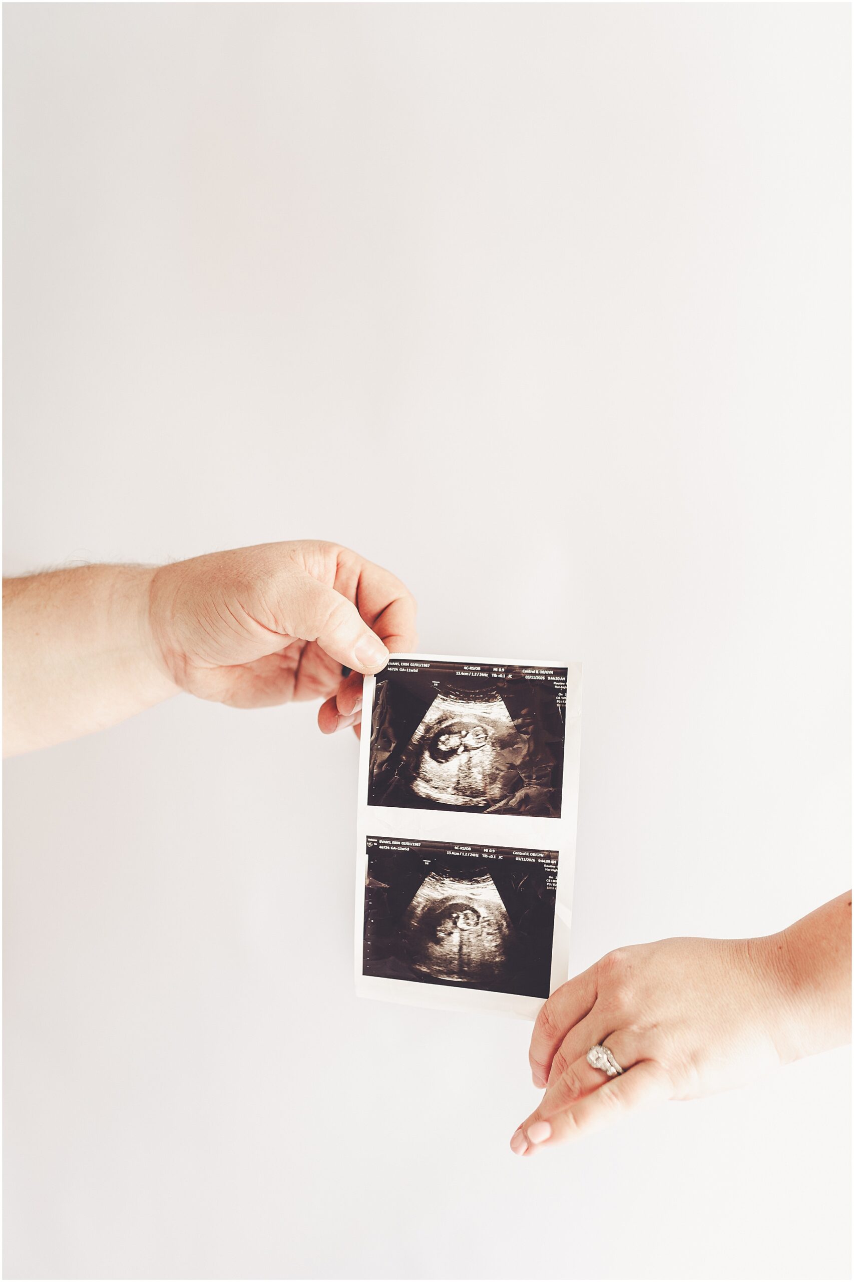 Studio pregnancy announcement family photo ideas with Kankakee family photographer Kara Evans Photographer.