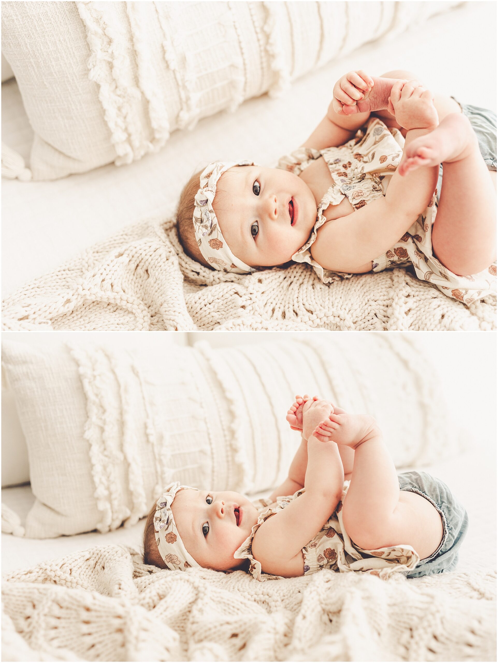 Kankakee studio six-month milestone photos at Studio 388 in Kankakee, Illinois – Kara Evans Photographer is a Kankakee family photographer.