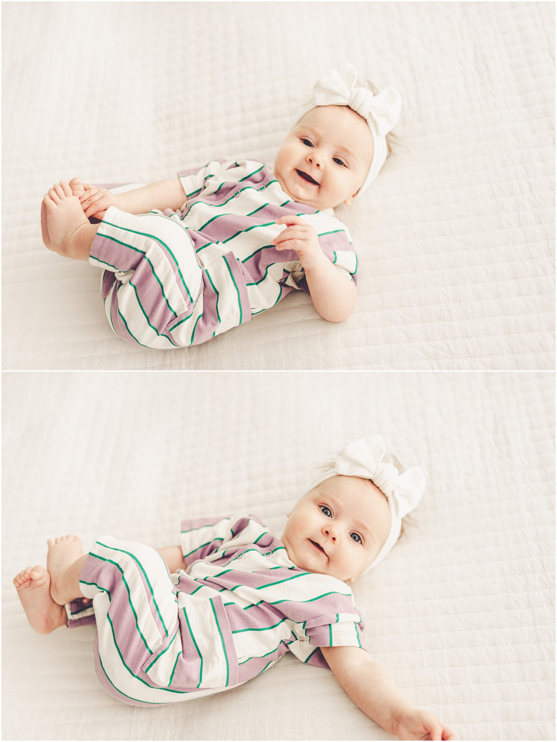 Kankakee studio four-month milestone photos at Studio 388 with Kankakee family photographer Kara Evans Photographer.