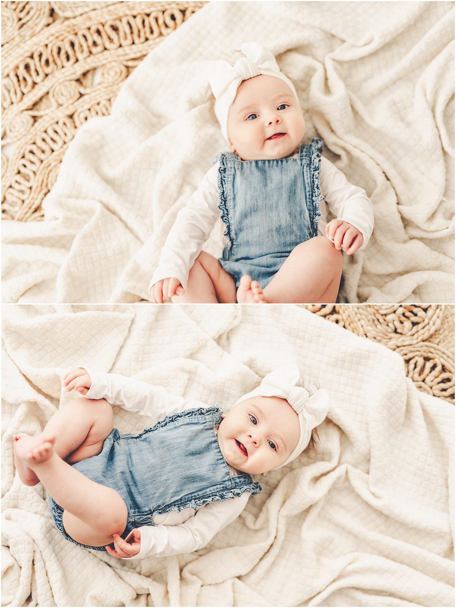 Kankakee studio four-month milestone photos at Studio 388 with Kankakee family photographer Kara Evans Photographer.