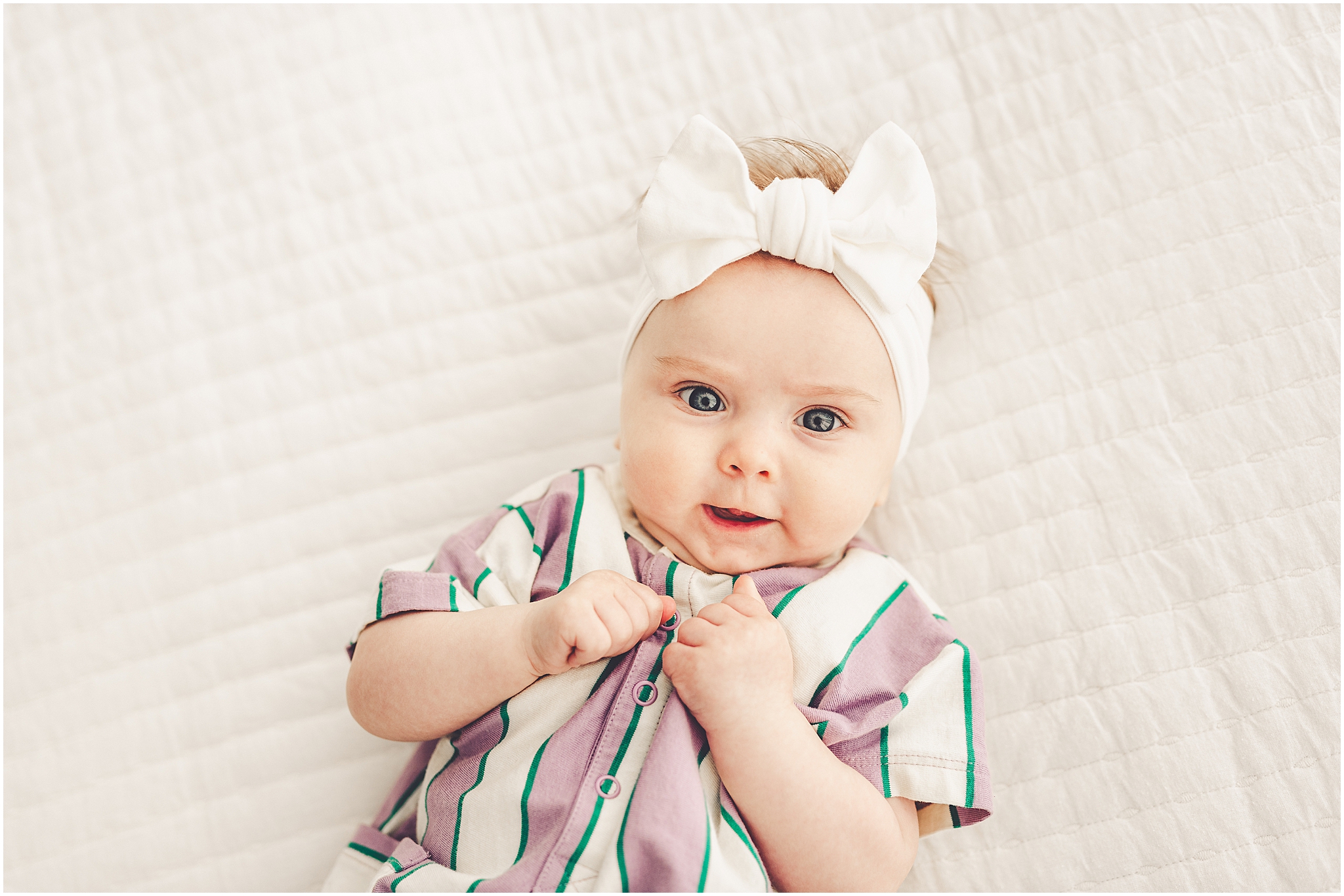 Kankakee studio four-month milestone photos at Studio 388 with Kankakee family photographer Kara Evans Photographer.