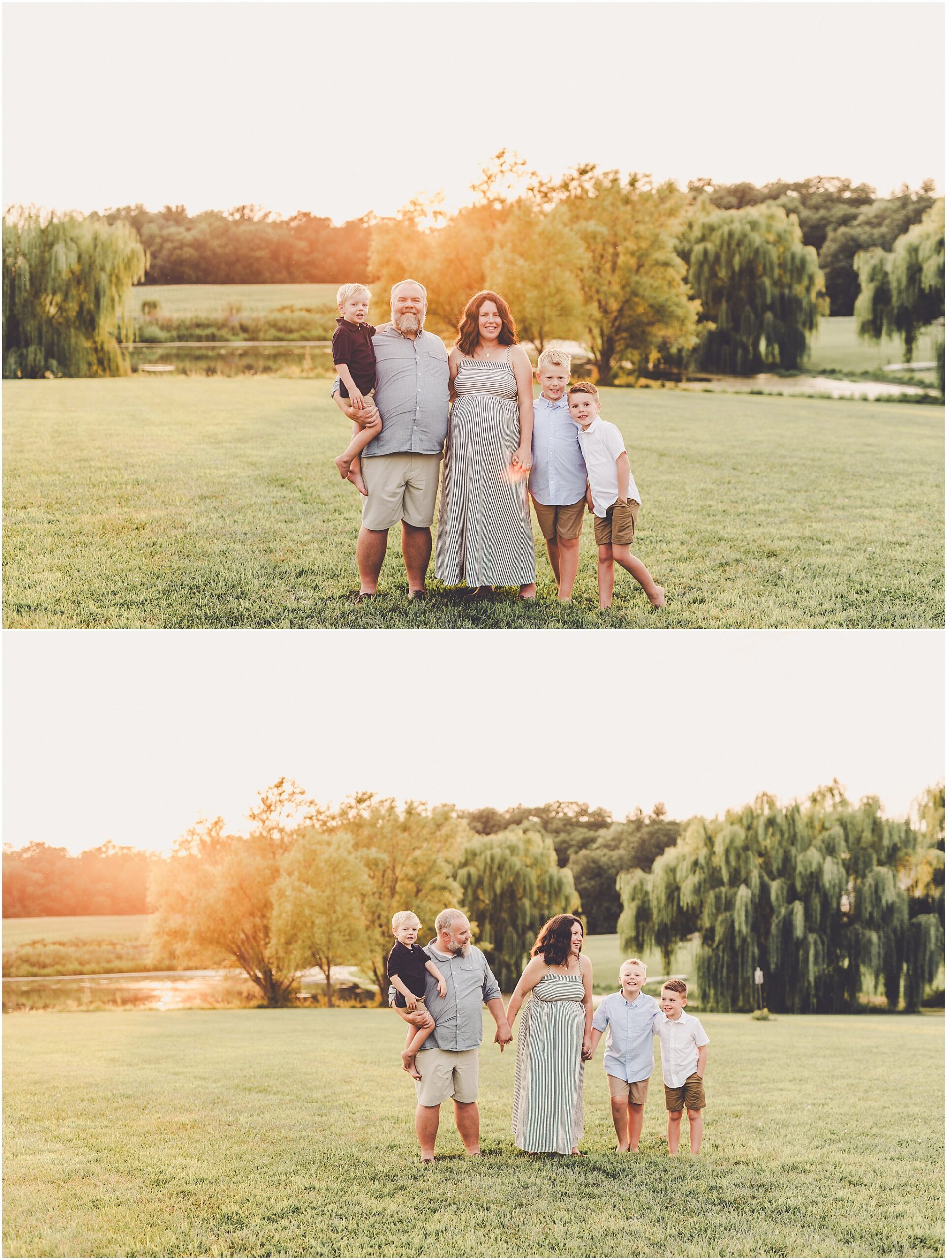 A Central Illinois summer family session with the Evans family filled with golden sunset light, backyard adventures, and genuine smiles.