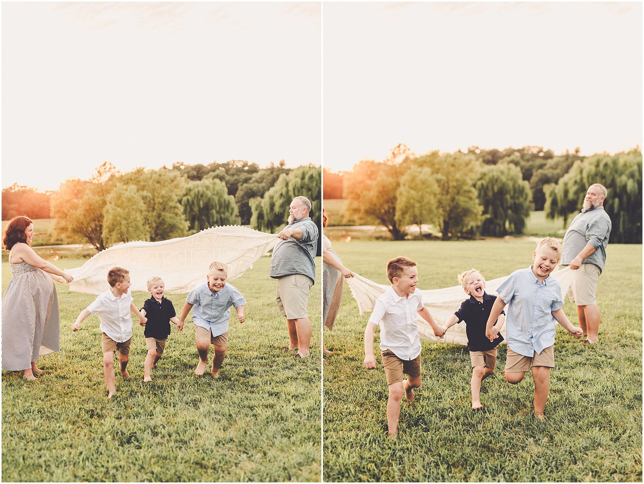 A Central Illinois summer family session with the Evans family filled with golden sunset light, backyard adventures, and genuine smiles.
