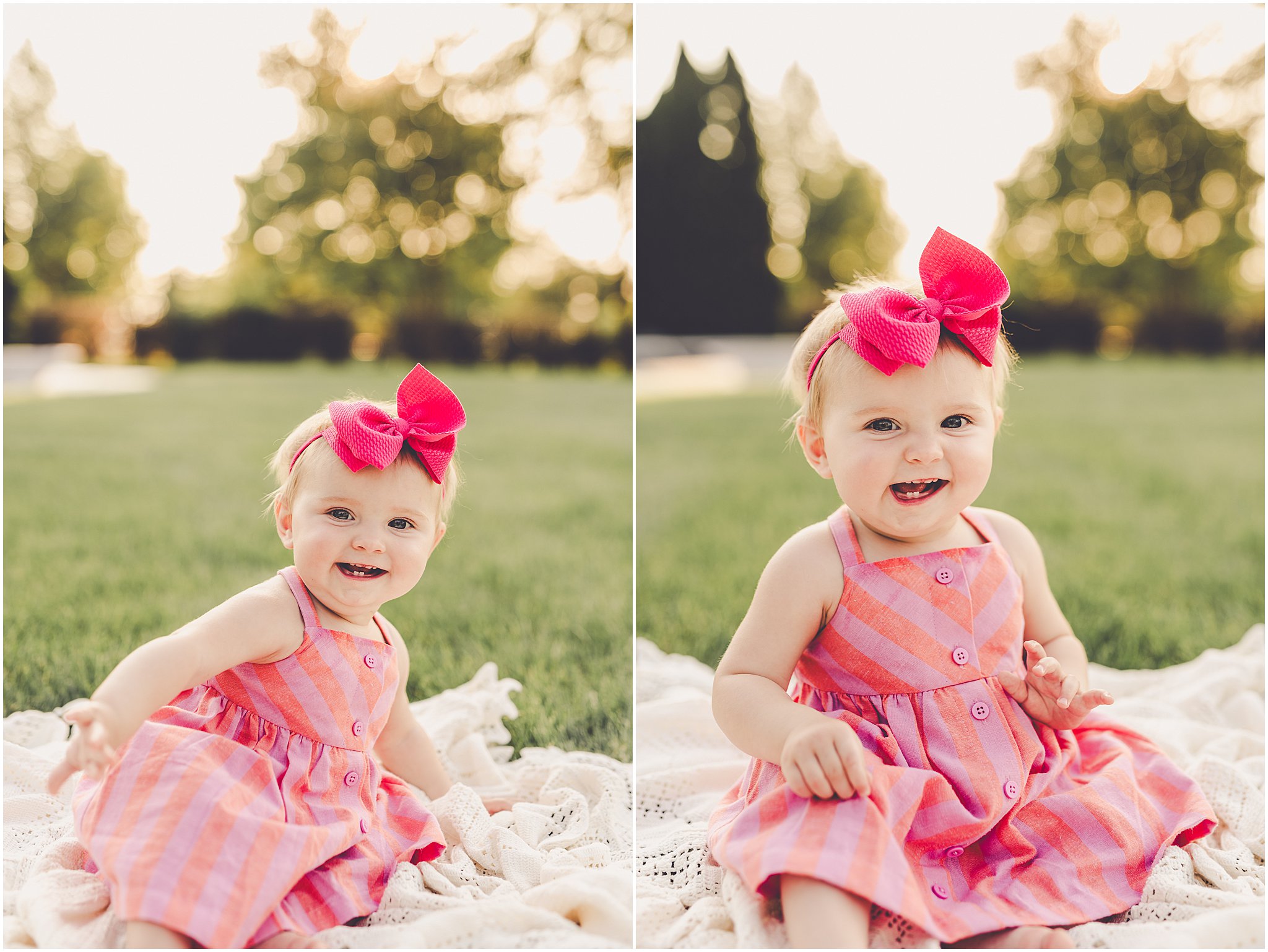Celebrating baby Kambry's eight-month milestone with a playful, pink-filled summer backyard session in Kankakee County.