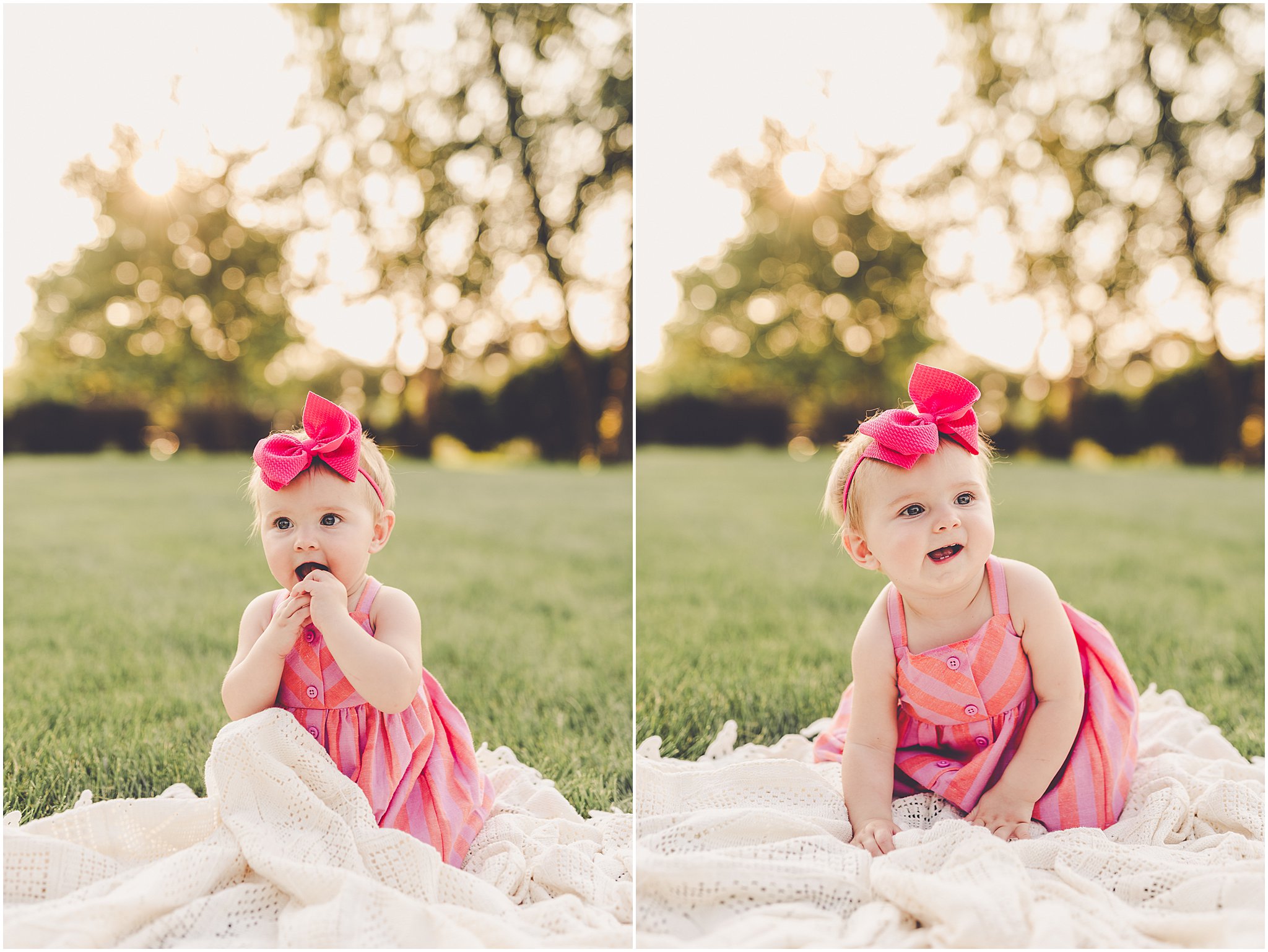 Celebrating baby Kambry's eight-month milestone with a playful, pink-filled summer backyard session in Kankakee County.