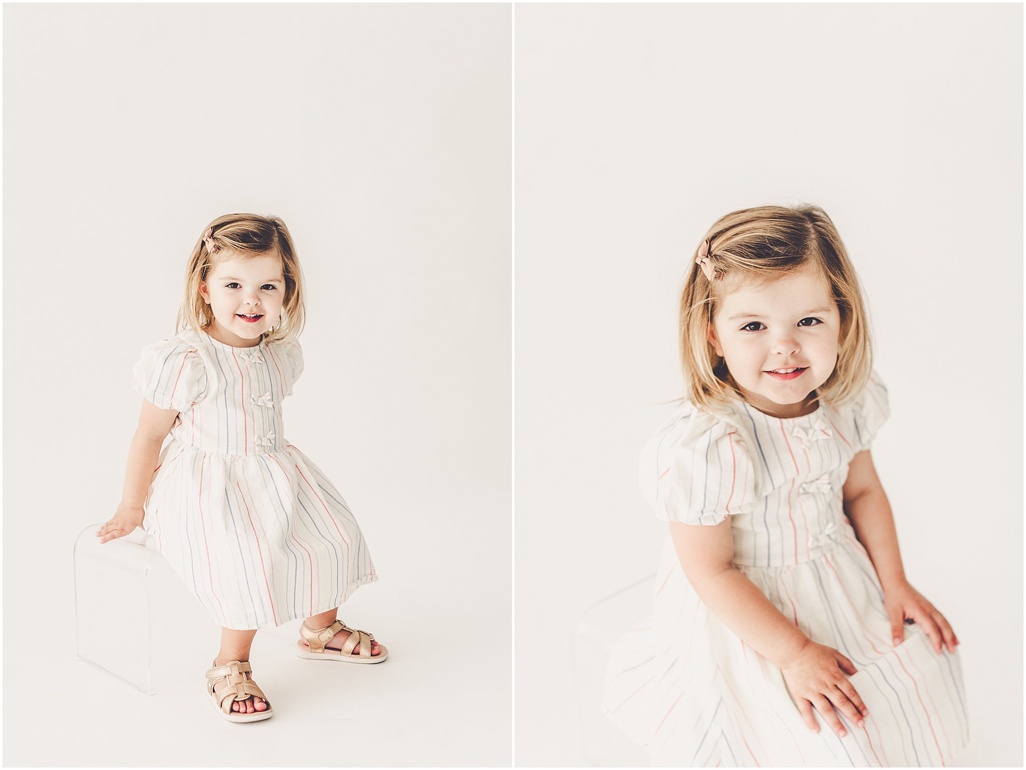Inspiration for studio three-year milestone photos with Kankakee family and milestone photographer Kara Evans Photographer.