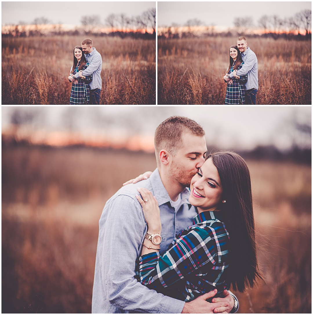 Winter engagement in rural Kankakee County at Mount Langham in Aroma Park, Illinois - colorful winter engagement photos by Kara Evans Photographer.