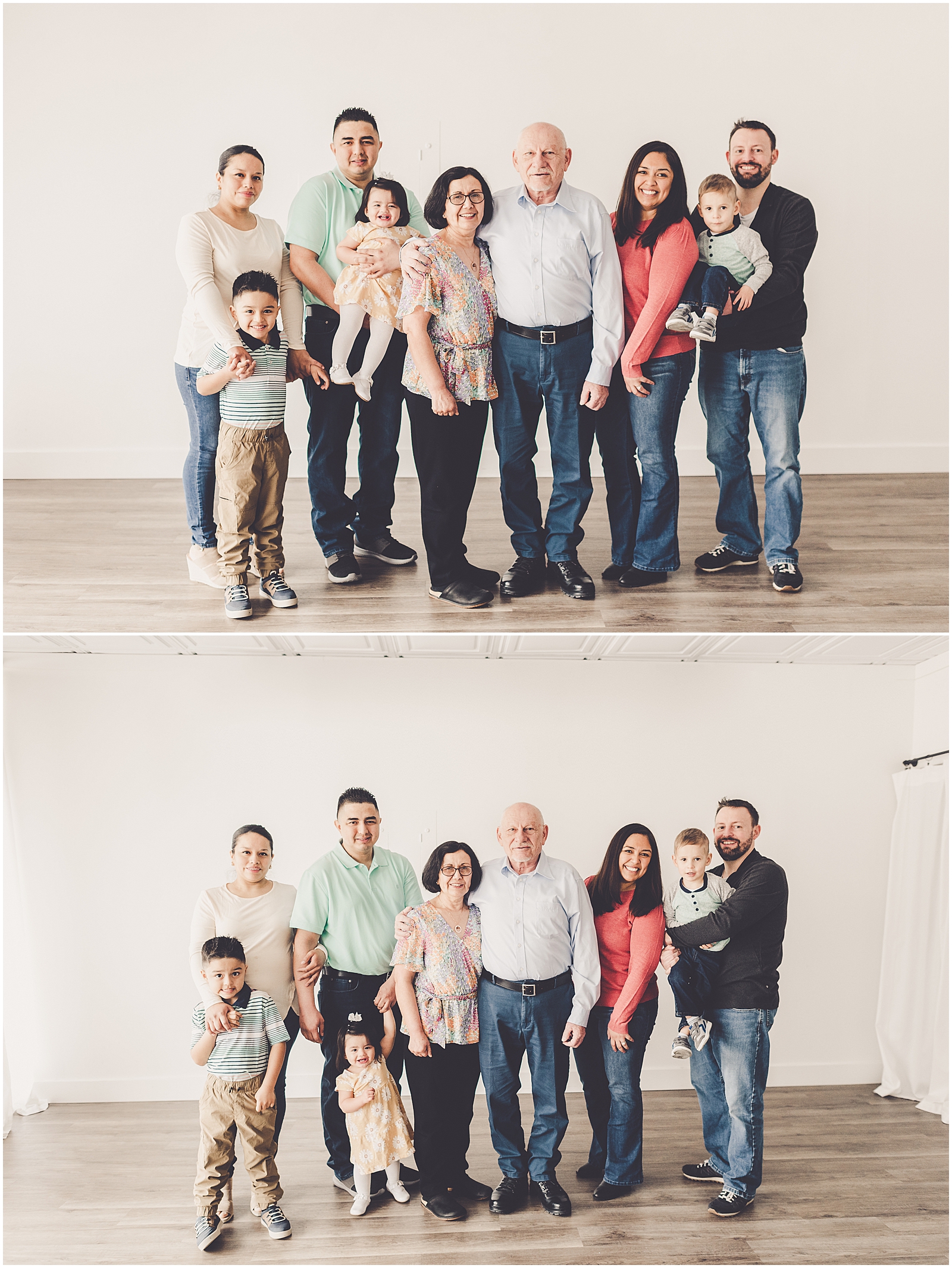 Extended family photos with the Santiago-Nagele family at Kara Evans Photographer - Natural Light Studio Photographer in Kankakee, Illinois.