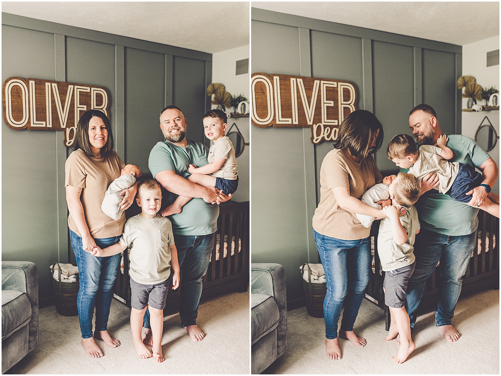 In-home lifestyle newborn photos with the Evans Family and Chicagoland & Kankakee County family photographer Kara Evans Photographer.